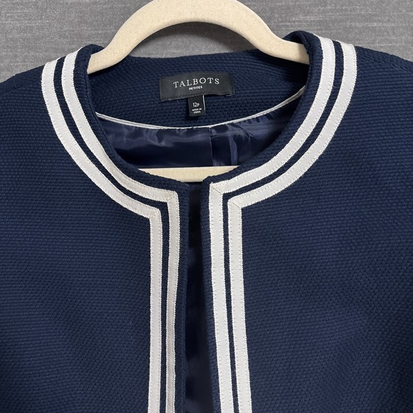 Talbots Blazer 12 Petite Navy Blue White Jacket Career Office Nautical Preppy - Picture 4 of 9